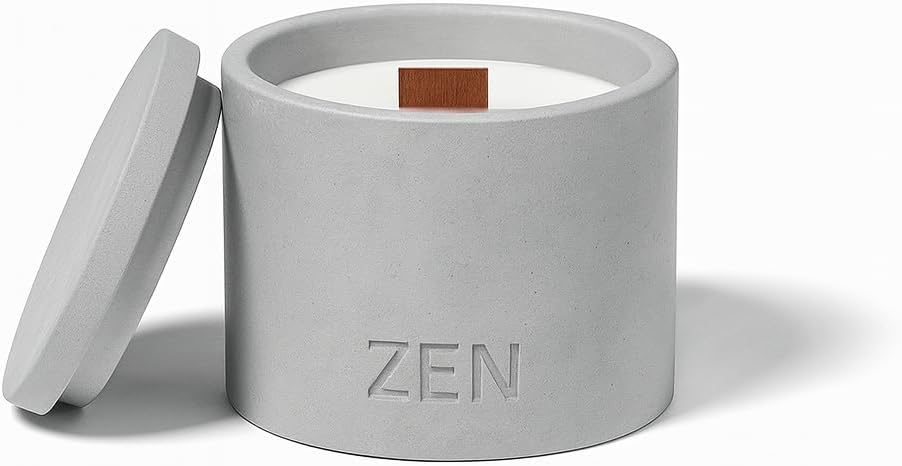 Zen Concrete Candle Lid – Cream Gray Minimalist Home Reusable Jar Plant Pot, Storage – (Gray, Small, Santal)