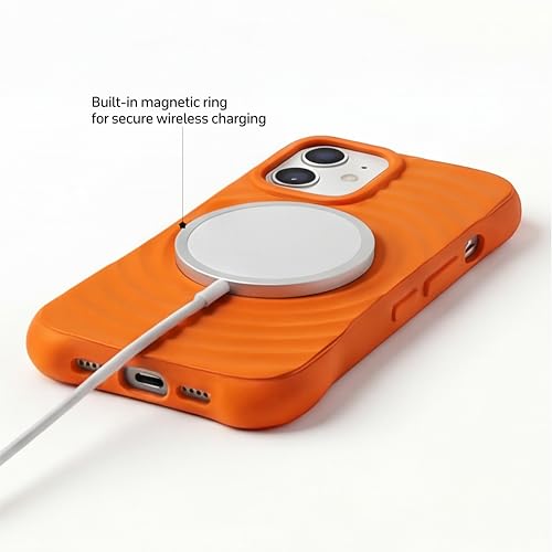 Image of amazon basics Shockproof Case for iPhone 12 | Ripple Pattern | Camera Protection | Protective Cover with Enhanced Grip & Wireless Charging Support - Orange