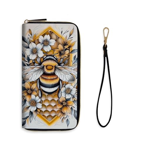 PU Leather Women’s Wallet RFID Secure Long Clutch Purse with Zipper Coin Pocket & Wrist Strap, Multi Card Slots Organizer for Daily Use