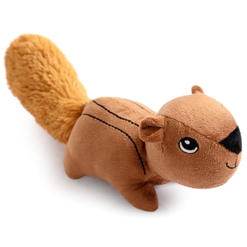 Hollypet Squeaky Plush Stuffed Durable Dog Toys, Cute Puppy Chew Toys for Small, Medium and Large Breed Dogs, Squirrel
