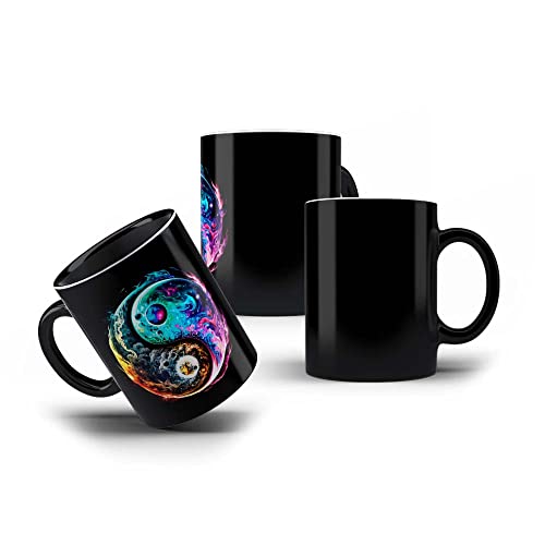 Caneca Porcelana Preta Yin Yang Glow Premium 325mL