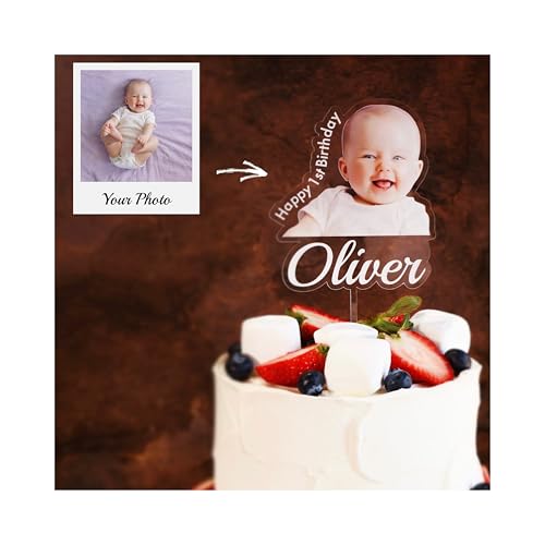 Custom Photo Cake Topper – Personalized Acrylic Cake Topper with Picture and Name, Printed Cake Sign Charm for Couples and Dessert Decoration