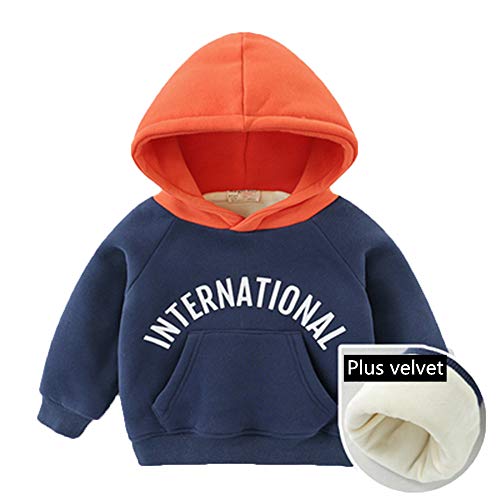 Sweat à capuche en peluche pour garçon - Vêtement épais et chaud - Bleu marine - Taille XXL Cover