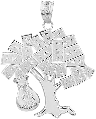 .925 Sterling Silver 1-1/4" USD Dollar Money Tree Money Bag Treasure Pendant Charm