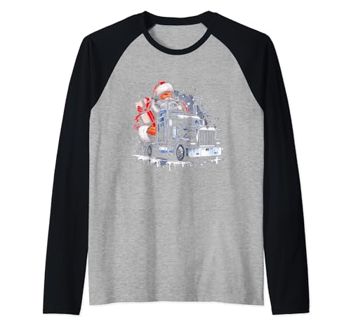 Pijama de Navidad divertido para conductor de camión de Papá Noel Camiseta Manga Raglan