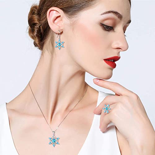 EVER FAITH Women's Jewelry 925 Sterling Silver Cubic Zirconia Elegant Winter Snowflake Party Necklace Earrings Ring Set3