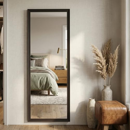 Image of Wakefit Decorative Rectangle Wall Mirror - 47 Inch | Metal Frame Wall Mirror for Living Room Bedroom Entryway Dressing Room Modern Home Decor & Gifting | Bruno Walnut Brown - 18.1x47.6x2 Inch