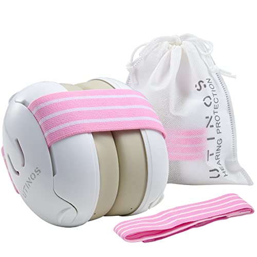 Image of UTINOS Baby Ear Protetion Ear Muffs Noise Headphones Canceling Earmuffs Noise Reduction for Infent Toddler Baby Travel Essential with Extra Strap & Carrying Pouch Baby Girl Newborn Essentials (Pink)