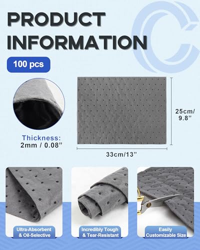 Image of 9.8 inchx13 inch Oil Absorbent Pads 100 Pack | Heavy & Fast Absorb | Reusable & Trimmable Lightweight Pads that Absorb Oil, Water, Coolant & Solvents for Workshops, Garages & Kitchen Drains