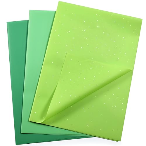 SUNCOLOR Green Tissue Paper Set 36 Sheets Glitter and Solid Design 20 x 20 Inch 3 Assorted Shades for Christmas St. Patricks Day Birthdays Gift Wrapping and Crafts