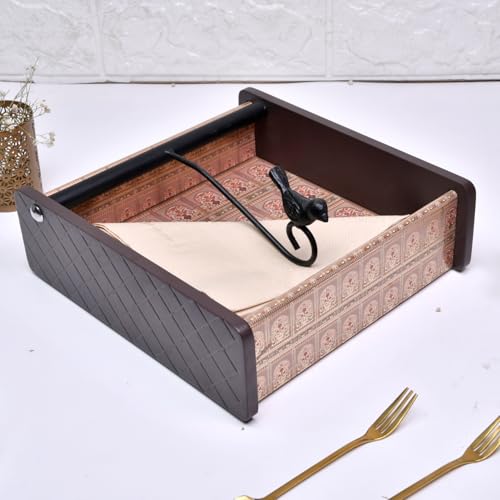 Image of Home Sparkle Napkin Storage - 1 Pack Table Napkin Holder Tray for Indoor & Outdoor Use | Kitchen, Dining, Restaurant & Home Decor (Brown-C6V48)