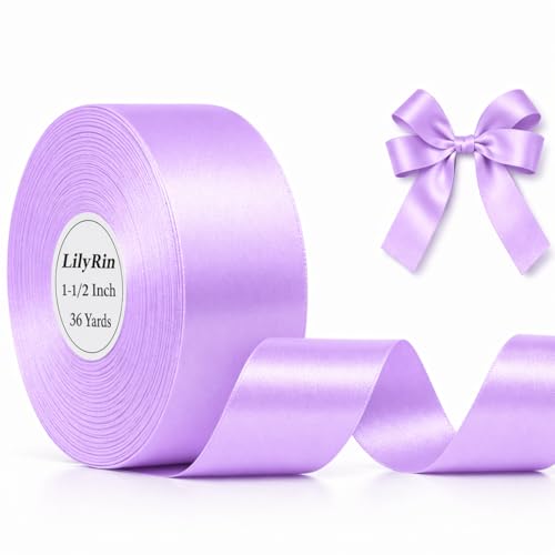 Light Purple Ribbon 1-1/2 Inch 36 Yards Satin Roll Perfect for Easter Hair Bows Flower Bouquets DIY Accessories Gift Wrapping Wedding Art Decorations Balloons Wedding Invitation Card Party Decor
