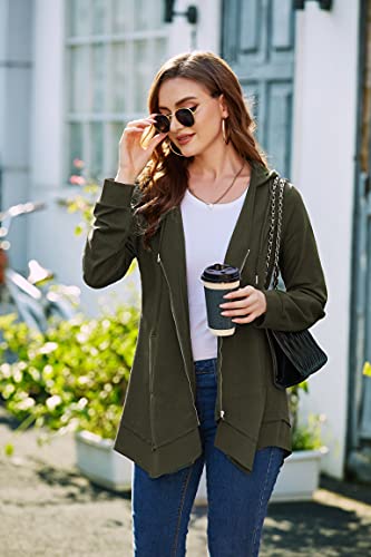 Zeagoo Zip Hoodie Women Long Sleeve Hooded Sweatshirt Lightweight Jacket With Pockets Green #TOP3
