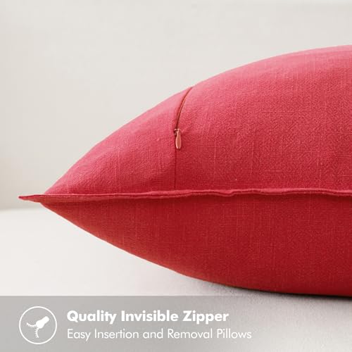 Image of MIULEE Decorative Linen Pillow Covers 18x18 Inch Red ​Boho Farmhouse​ ​Neutral Couch Throw Pillows for Bed Pack of 2 Accent Modern Pillowcase Sofa Livingroom Home Decor