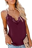 maglia scollo pizzo scollo a v. emmarcon Canottiera Top Elegante da Donna con Bordi in Pizzo Scollo a v Spalline regorabili (46-48, Bordeaux)