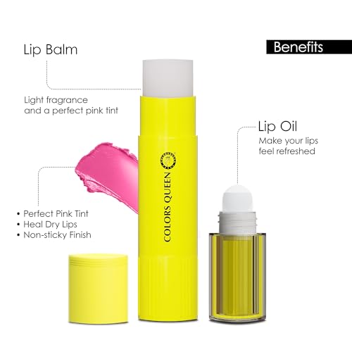 Image of Colors Queen Magic Color 2 in1 Lip Balm & Lip Oil - Lemon, 4.5g | Nourishing & Moisturizing Lip oil for Dry and Chapped Lips | Tinted Lip Balm for Women Enriched with Shea Butter & Vitamin E