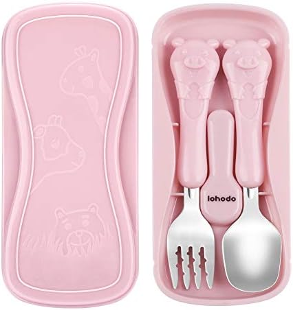 Toddler Utensils Kids Spoon and Fork Set 18/8 Stainless Steel Silverware BPA Free Cute Pig Child Flatware with Travel Case for Age 3+