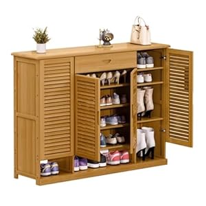 Shoe Rack Entryway Shoe Cabinet 6 Tier Shoe Storage Cabinet with 4 Doors and Drawer Freestanding Shoe Organizer for Closet Living Room Bedroom Shoe Storage Organizer