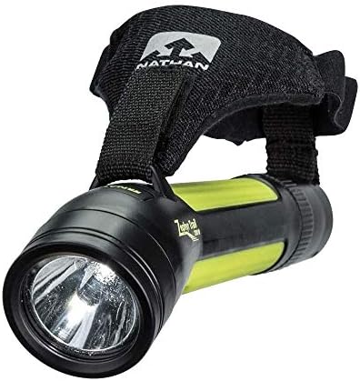 Nathan Zephyr Running Flashlight. Adjustable Hand-Held LED Light with Safety Whistle. For Runners, Walkers, Cyclist, Kids, Security. Handheld Dual Front and Back Light to See and Be-Seen.