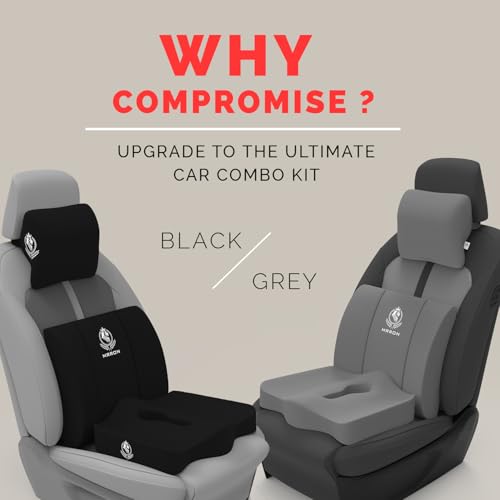 Image of MRRON Memory Foam Car Seat Cushion Combo - Backrest, Coccyx Cushion & Neckrest - Orthopedic Support for Back, Sciatica & Neck Pain - Ergonomic Comfort for Car, Office. (Grey, Backrest)