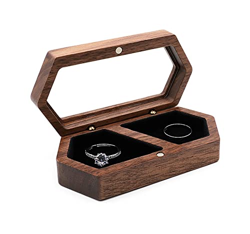 Aibote Boîte de rangement vintage en bois de noyer noir naturel pour bagues, boucles d'oreilles, colliers, cadeau d'anniversaire, design à deux compartiments, bois, sans pierre précieuse Cover