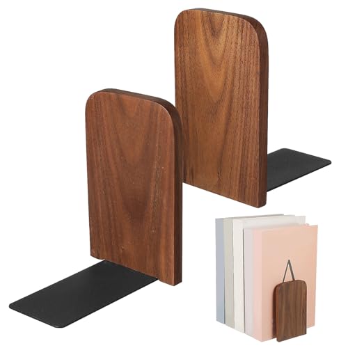 HORIALENCE 2 Piezas Sujetalibros de Madera Nogal Soporte Estable Antideslizante Organizador para Estanterías y Libros Decoración Funcional para Hogar y Oficina