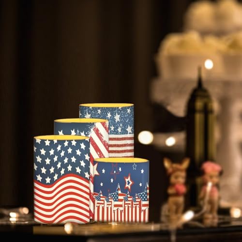 Image of Patriotic American Flag LED Candles with Remote Timer Color Changing Control for July 4th Independence Memorial Day Decoration Set of 4 Flameless LED Candles
