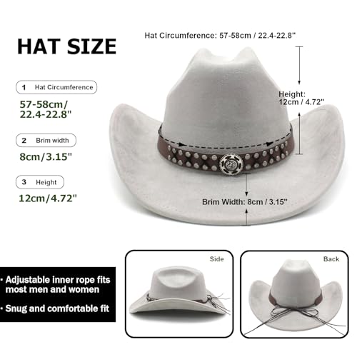 Image of Cowboy Hat for Women Men Wide Brim Western Cowgirl Hat Roll up Brim with Belt Buckle Classic Suede Country Cowboy Hat