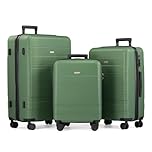 VonHaus Suitcase Set - Green Luggage Set for Travel - 3 Piece Lightweight ABS Hard Shell Suitcases - Telescopic Handle & Double Spinner Wheels - TSA Lock & Anti-Theft Zip - Large, Medium & Cabin Bag