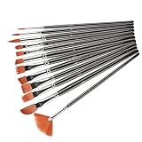 WSSBK 12pcs Multifunctional Short Stem Black Gouache Watercolor Oil Painting Brush Set Nylon Brush