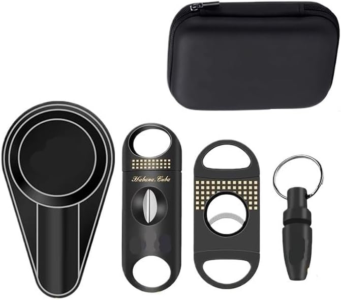 Cigar Cutter Set Ashtray Portable Bag Tray Supplies Accessory with Box Manual Preparation Handheld Pocket Tool Gadget Kit(H)