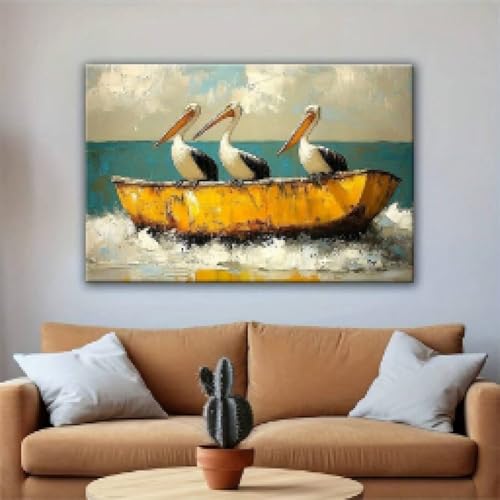Peinture paysage pélican affiche vintage 40x60cm de qualité