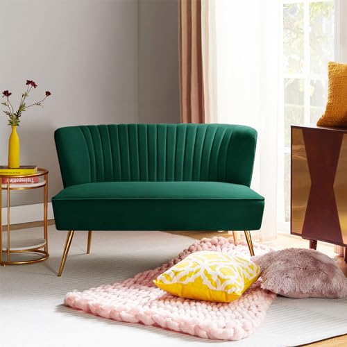 HULALA HOME Velvet Loveseat Sofa with Gold Legs, Green