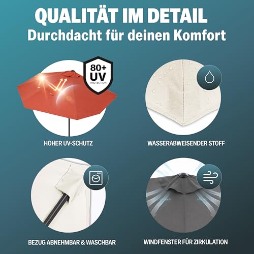 Demi-parasol de balcon Kingsleeve Ø 270 cm crème pour bloquer les UV sans encombrement - 8