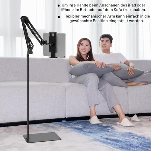 Tablet-Bodenständer, verstellbar, universal, um 360 Grad drehbar, Metall-Tablet-Halterung, Handy-Ständer für iPad/iPhoneX/iPad Pro oder andere 4,5~13 Zoll Geräte (schwarz)