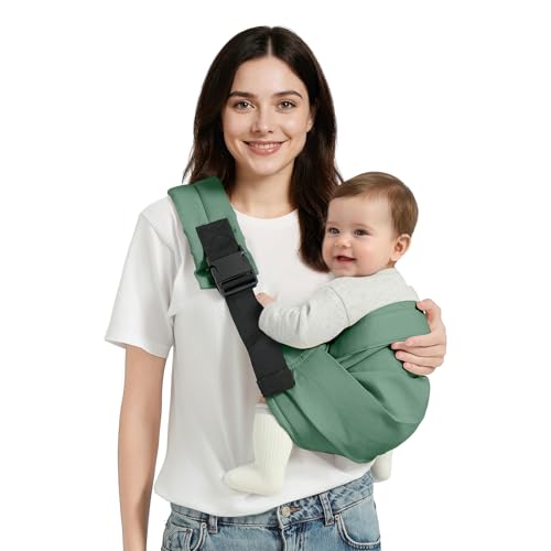 Image of MISSWISDOM Baby Sling Carrier, Toddler Carrier Sling with Double Safety Buckle and Adjustable Shoulder Strap(7-30lbs), Baby Carriers One Size Fits All, Dark Green