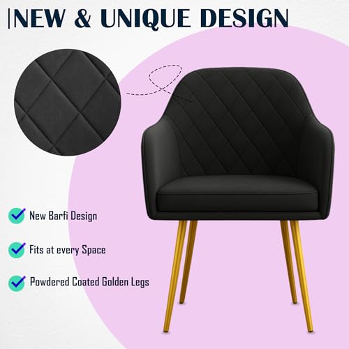 Image of Set of 2 Accent Chair for Living Room | Modern Armchair in Soft Velvet Fabric with Sturdy Legs | Premium Chair for Home Living Room Bedroom Restaurent | (Gold Legs, Dark Grey Burfi Design)