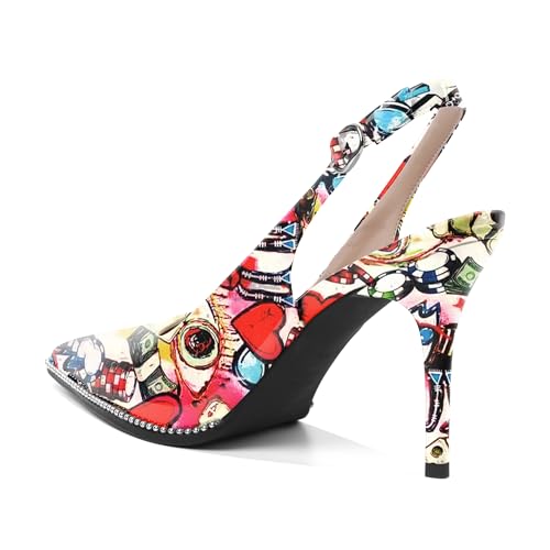 Image of SAMMITOP Women Slingback Heels Stilettos Closed Pointed Toe High Heel Silver Beaded Pumps Comfortable 3.5 Inch High Heels for Women Dressy Shoes