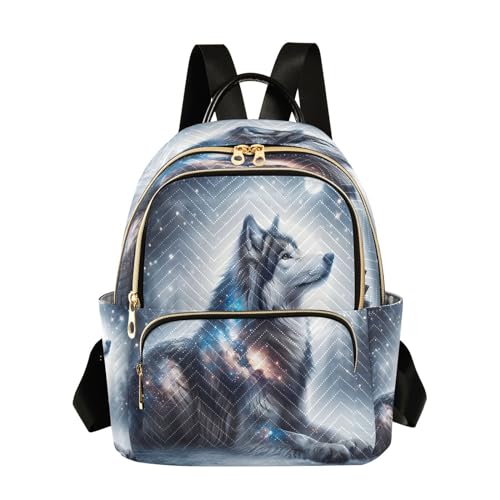 Image of ALAZA Wolf Galaxy Nebula Landscape Women Backpack Purse Ladies Fashion Shoulder Bag Daypack Travel Bag 10L