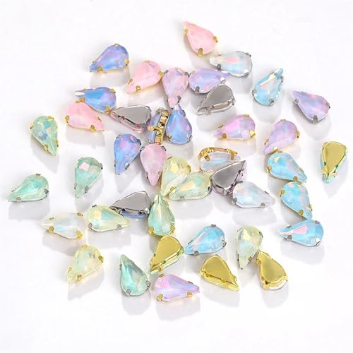 Pedrería para coser cristales de colores 8x13mm, apliques decorativos con garra dorada 3