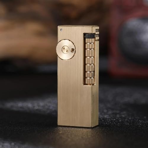 Image of Smoke King Side Slip Sovereign Spark Narrow Series Fluid Lighter - Solid Brass Refillable Pocket Lighter, Slim Rectangular Design, Durable Sealed Construction for Everyday Carry