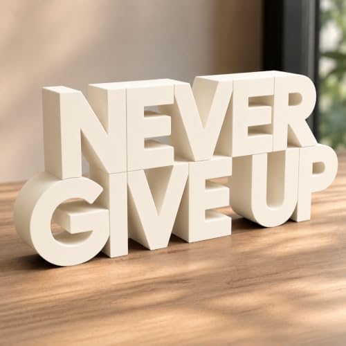 Image of Mad Masters Never Give Up Motivational Desk Decor - Aesthetic Table, Shelf & Wall Showpiece for Home Office, Business, Vastu Friendly Gifting, Soft Ivory (20.3 x 9 x 2.5 cm)