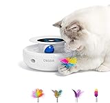 ORSDA Electronic Cat Toy, 2-in-1 Interactive Toys for Indoor Cats, Automatic Cat Toy Balls, Ambush Feather Kitten Toy with Attachments, Auto On/Off, USB Powered/Battery Operated