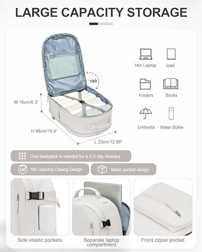 Travel Backpack for Women Men, Waterproof Carry on Backpack for Flight Approved Personal Item Bag, Business Laptop Backpack with USB Charging for Hiking Gym with Shoe Compartment Casual Daypack White2