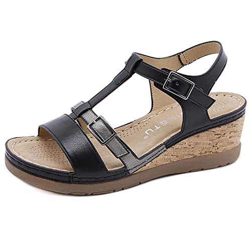 Women's Fashion Dress Sandals Wedges Shoes Platform Heels (Black, numeric_10)