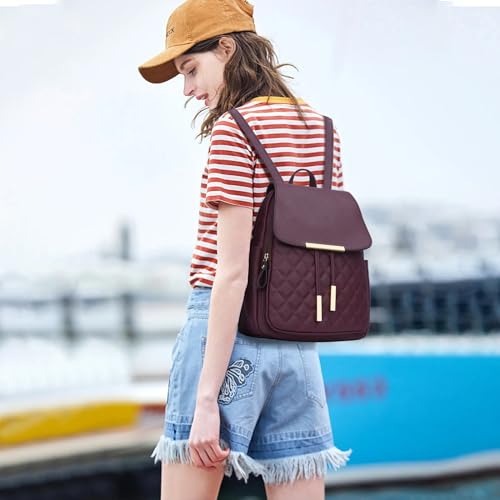 Image of KKXIU Quilted Trendy Leather Backpack Purse for Women and Ladies Shoulder Travel Daypacks Bags (Wine)