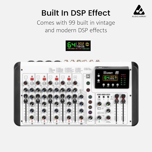Image of Audio Array Sound Mixer | Audio Mixer 8 Channel Hybrid USB Mixing Console with BT 4 XLR Mic Inputs | 192kHz /24-Bit OTG Recording | 99 DSP Effects | Phantom Power | Hi-Z Support & USB-C Connectivity