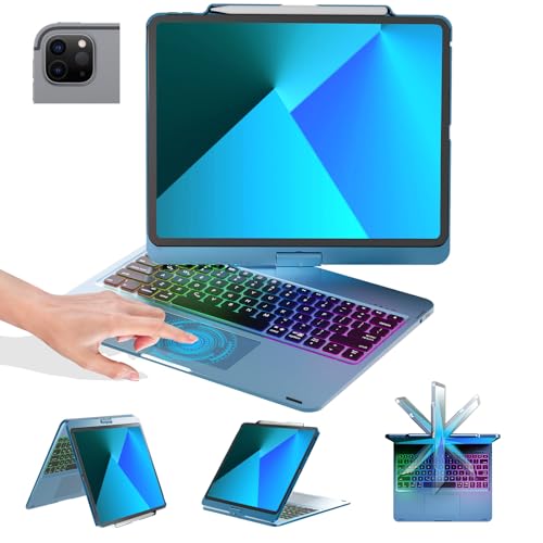 Image of BABG Keyboard Case for iPad Air 13 inch(M3 /M2)&iPad Pro 13(M5 /M4),iPad Pro 12.9(6th /5th /4th /3rd Gen) Case with Keyboard,360 Rotatable,Toupad,Backlits,Pencil Charging-Lake Blue