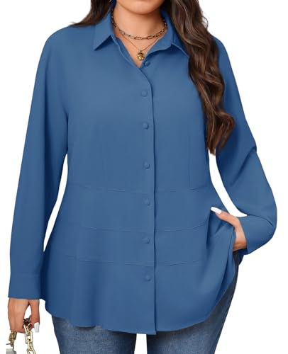 Beautife Women's Plus Size Blouse Dressy Casual Long Sleeve Button