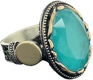 Natural Green Paraiba Stone Ring, Man Handmade Ring, Turkish Handmade Ring, Ottoman Style Ring, 925k Sterling Silver Ring, Gift For Him